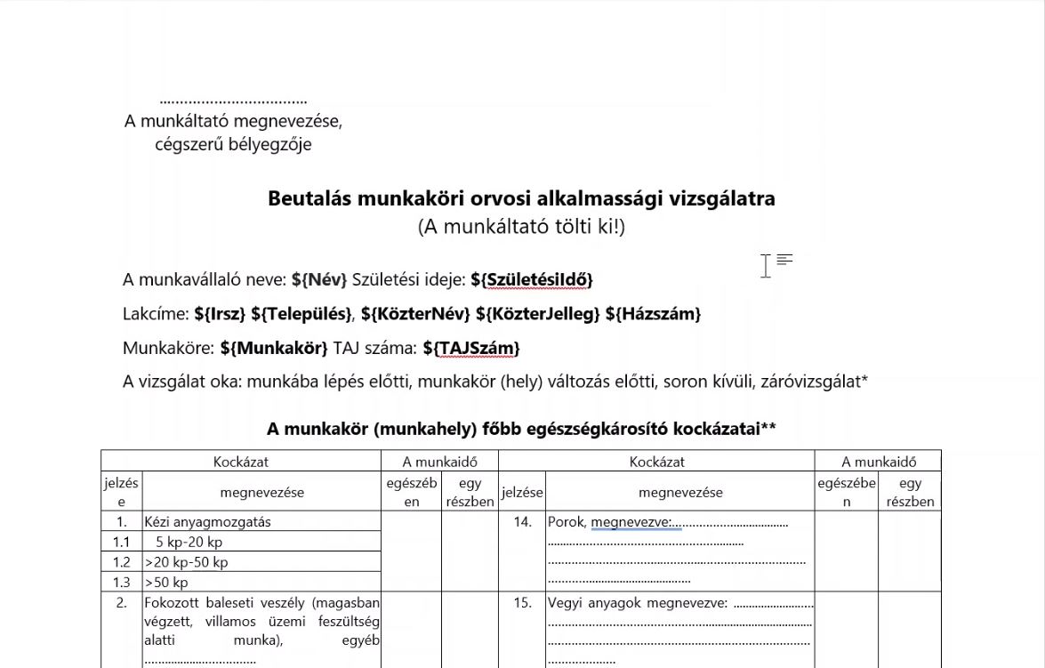 Adatbehelyettesítési szabályok hozzáadása dokumentumsablonban az OLM Rendszerben